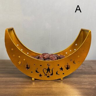 Eid Mubarak Maan/Ster Dienblad Servies Dessert Voedsel Opslag Container Ramadan Smeedijzeren Lade Voor Thuis Decor DC1 gouden a