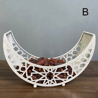 Eid Mubarak Maan/Ster Dienblad Servies Dessert Voedsel Opslag Container Ramadan Smeedijzeren Lade Voor Thuis Decor DC1 wit b