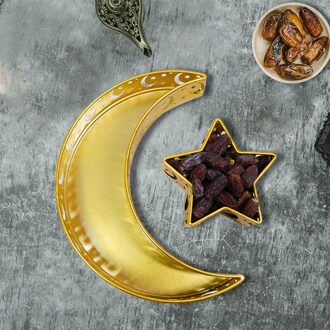 Eid Mubarak Maan/Ster Dienblad Servies Dessert Voedsel Opslag Container Ramadan Smeedijzeren Lade Voor Thuis Decor Organizador stars en maan paint