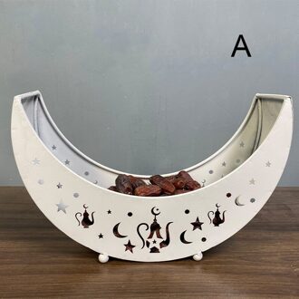 Eid Mubarak Maan/Ster Dienblad Servies Dessert Voedsel Opslag Container Ramadan Smeedijzeren Lade Voor Thuis Decor Organizador wit a