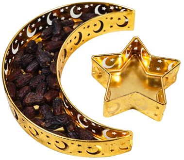 Eid Mubarak Moon Star Dienblad Servies Dessert Voedsel Opslag Container Ramadan Moslim Islamitische Party Supply gouden 2