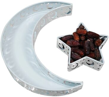 Eid Mubarak Moon Star Dienblad Servies Dessert Voedsel Opslag Container Ramadan Moslim Islamitische Party Supply zilver