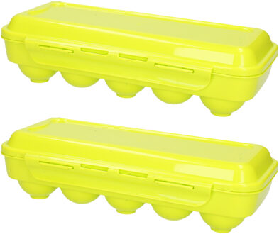 Eierdoos - 2x - koelkast organizer eierhouder - 10 eieren - groen - kunststof - 27 x 12,5 cm