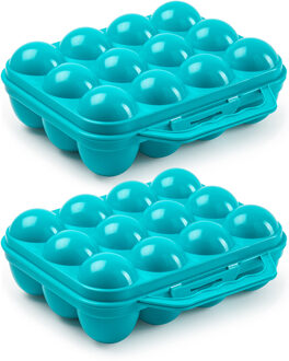 Eierdoos - 2x - koelkast organizer eierhouder - 12 eieren - blauw - kunststof - 20 x 18,5 cm