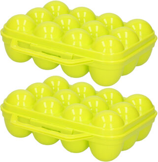 Eierdoos - 2x - koelkast organizer eierhouder - 12 eieren - geel - kunststof - 20 x 18,5 cm