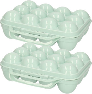 Eierdoos - 2x - koelkast organizer eierhouder - 12 eieren - mint groen - kunststof - 20 x 18,5 cm