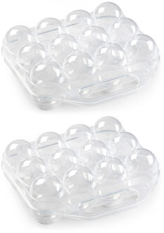 Eierdoos - 2x - koelkast organizer eierhouder - 12 eieren - transparant - kunststof - 20 x 19 cm