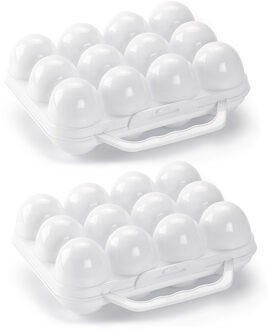 Eierdoos - 2x - koelkast organizer eierhouder - 12 eieren - wit - kunststof - 20 x 18,5 cm