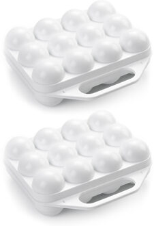 Eierdoos - 2x - koelkast organizer eierhouder - 12 eieren - wit - kunststof - 20 x 19 cm