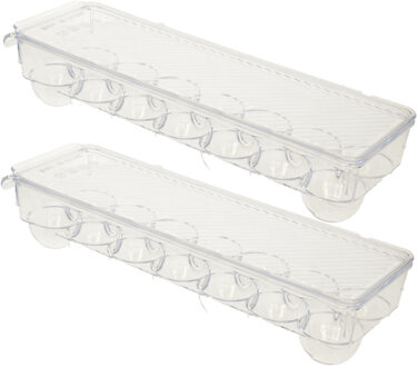 Eierdoos - 2x - koelkast organizer eierhouder - 14 eieren - transparant - kunststof - 3