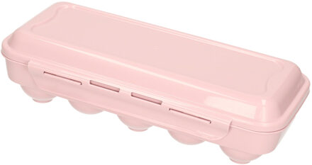 Eierdoos - koelkast organizer eierhouder - 10 eieren - licht roze - kunststof - 27 x 12,5 cm - Vershoudbakjes