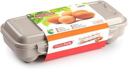 Eierdoos - koelkast organizer eierhouder - 10 eieren - taupe - kunststof - 27 x 12,5 cm