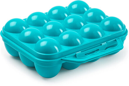 Eierdoos - koelkast organizer eierhouder - 12 eieren - blauw - kunststof - 20 x 18,5 cm - Vershoudbakjes