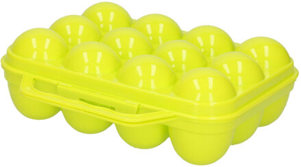 Eierdoos koelkast organizer eierhouder - 12 eieren - geel - kunststof - 20 x 18,5 cm