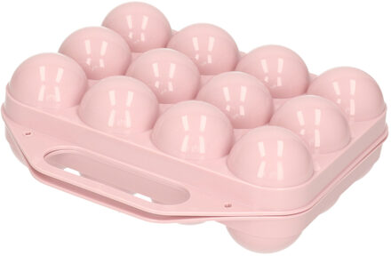 Eierdoos - koelkast organizer eierhouder - 12 eieren - licht roze - kunststof - 20 x 19 cm - Vershoudbakjes