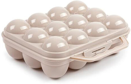 Eierdoos - koelkast organizer eierhouder - 12 eieren - taupe - kunststof - 20 x 18,5 cm