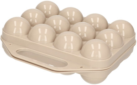 Eierdoos - koelkast organizer eierhouder - 12 eieren - taupe - kunststof - 20 x 19 cm - Vershoudbakjes