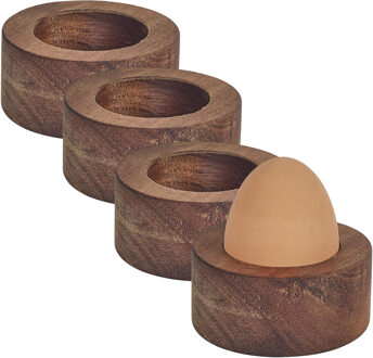 eierdop - 4x - acacia hout - donkerbruin - rond - 6,5 x 6,5 cm