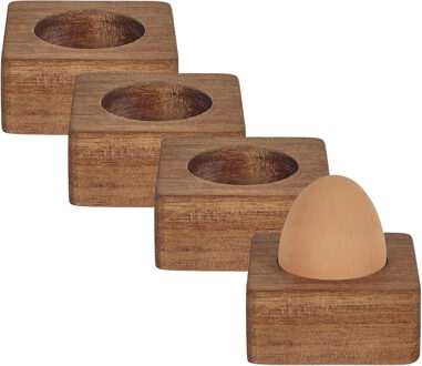 eierdop - 4x - acacia hout - donkerbruin - vierkant - 6,5 x 6,5 cm