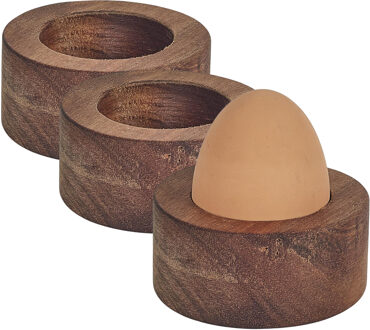 eierdop - 6x - acacia hout - donkerbruin - rond - 6,5 x 6,5 cm