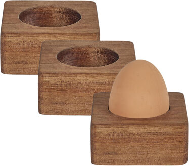 eierdop - 6x - acacia hout - donkerbruin - vierkant - 6,5 x 6,5 cm