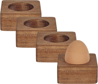 eierdop - 8x - acacia hout - donkerbruin - vierkant - 6,5 x 6,5 cm