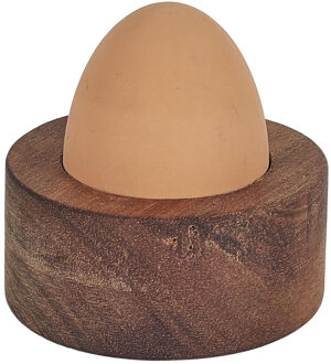 eierdop - acacia hout - donkerbruin - rond - 6,5 x 6,5 cm