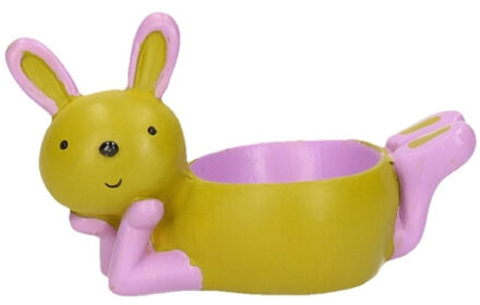 Eierdopje liggende konijn/haas groen/paars 10 x 6 cm