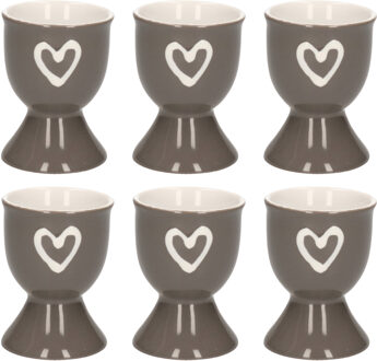 Eierdopje met hartje - 6x - grijs - keramiek - 6 x 5 cm