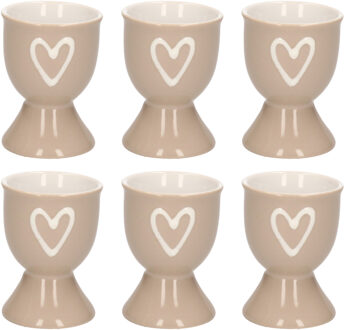 Eierdopje met hartje - 6x - lichtgrijs - keramiek - 6 x 5 cm