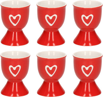 Eierdopje met hartje - 6x - rood - keramiek - 6 x 5 cm