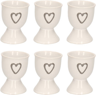 Eierdopje met hartje - 6x - wit - keramiek - 6 x 5 cm
