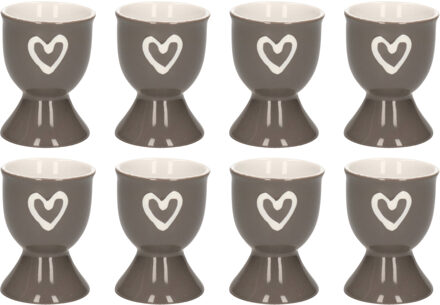 Eierdopje met hartje - 8x - grijs - keramiek - 6 x 5 cm