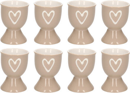 Eierdopje met hartje - 8x - lichtgrijs - keramiek - 6 x 5 cm