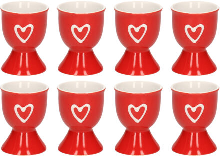 Eierdopje met hartje - 8x - rood - keramiek - 6 x 5 cm