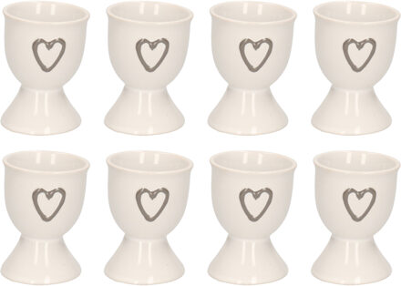 Eierdopje met hartje - 8x - wit - keramiek - 6 x 5 cm