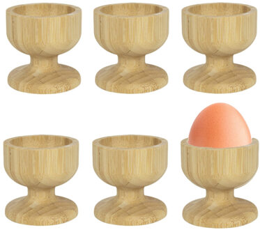 Eierdopjes bamboe hout - 6x - blanco - 5 x 5 cm - ontbijt/brunch servies