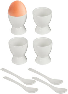 Eierdopjes Blanche - set van 4x - keramiek - wit - 5x6 cm
