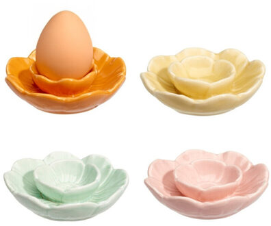 Eierdopjes Bloem - 4x - multi kleuren - 9 x 2 cm