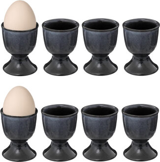 Eierdopjes Blue Stone - set van 8x - donkerblauw - keramiek - 5 x 7 cm
