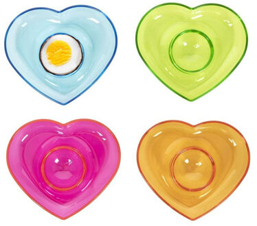 Eierdopjes Hart - set van 4x - multi kleuren - kunststof - 9 x 2 cm
