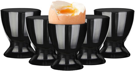 Eierdopjes - set 12x - porselein - zwart - 6 cm - in luxe stijl