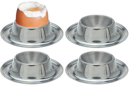 Eierdopjes van RVS - 4x stuks - 8 x 2,5 cm - Stapelbare eierdopjes - Elk weekend en met Pasen