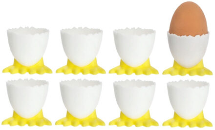 Eierdoppen met voetjes - 8x stuks - plastic - met lepels - tafel/keuken artikelen