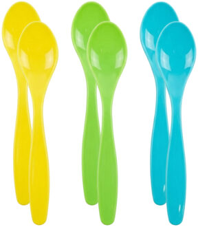 Eierlepels - kunststof - 14 cm - 24x - lepelset - diverse kleuren - ontbijt