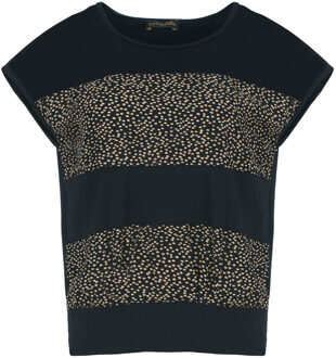 Eigentijdse Contrast Jersey & Popeline Top - maat EU 46 / UK 18 Zwart