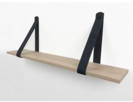 Eiken 18mm wandplank recht 50 x 20 cm inclusief leren riemen zwart