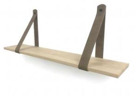 Eiken 18mm wandplank recht 50 x 30 cm inclusief leren riemen bruin