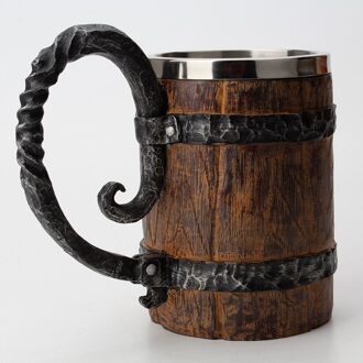 Eiken Vat Stijl Houten Beker Bier Mok Hars Thee Melk Koffie Cup Metalen Simulatie Vat Bier Bar Drinken 500Ml