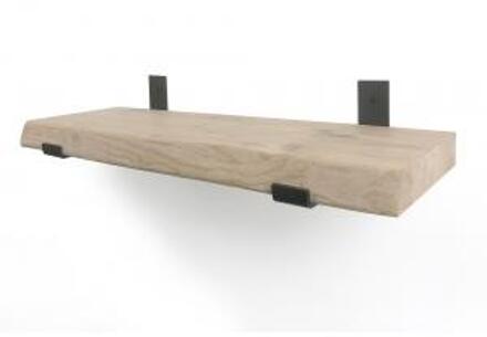 Eiken wandplank boomkant 120 cm in 20 cm diepe industriele plankdragers